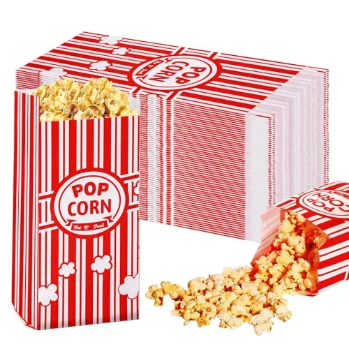 WANDGU 200 Stück Popcorn Tüten: 9 x 6 x 21 cm Retro Kraftpapier Popcorntüten, Popcorn Boxen, Popcorn Maschinen Zubehör für Süßigkeiten Party, Familienfeier, Kino,Ostern, Geburtstagsfeier