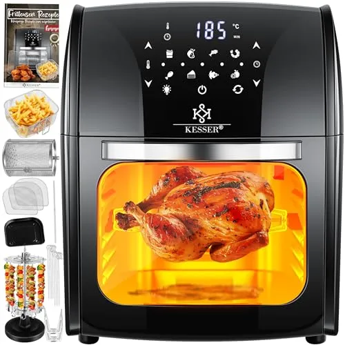 KESSER XXL Airfryer 9in1 - Heißluftfritteuse mit 1800 Watt, multifunktional für fettfreies Grillen, Frittieren und Backen, inkl. Rezeptheft und Zubehör