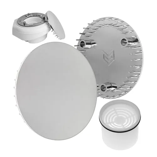 Abdeckhaube und Tauchrohr Set für Duschabfluss, Ø 115 mm, kompatibel mit Viega Tempoplex Ablaufgarnitur ab Baujahr 2006, für Duschwanne mit Ablaufloch Ø 90 mm, verchromter ABS ASA Deckel, Rohrstück