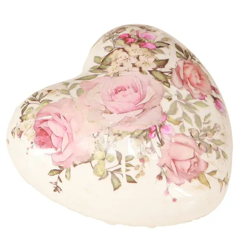 Dekoherzen Keramik Rosenmotiv Creme Rosa Vintage 8cm 3er Set
