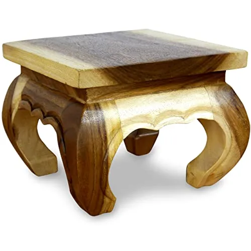 livasia Opiumtisch aus Massivholz – 24x24x20cm – Handgeschnitzter Beistelltisch Holz aus Thailand, Nachhaltig, Robust und Ästhetisch, Setzt Exotische Akzente als Kleiner Tisch (Natur)