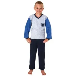 Normann Pyjama Jungen Frottee Pyjama langarm Schlafanzug mit Bündchen - 212 13 802 blau 134-140