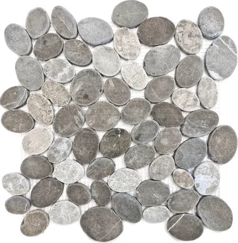 Flusskiesel Naturstein Mosaikfliesen Boden- Wand- Außenbereich Grau Geschnitten