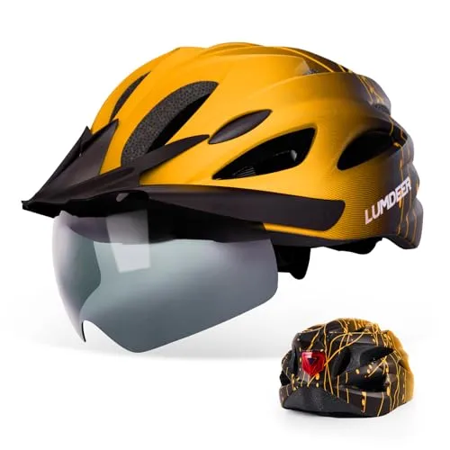 LUMDEER Fahrradhelm Herren und Damen Erwachsene mit Visier und Licht | Radhelm mit Rücklicht, Magnetisches Visier UV400, Helmschirm, leicht und gut belüftet, reflektierender Kinnriemen, CE & CPSC