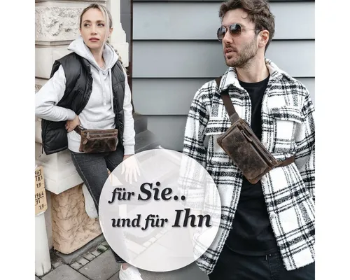 Corno d´Oro Bauchtasche aus Echt Leder - Vintage Handmade Gürteltasche - Gürteltasche aus hochwertigem, naturgegerbtem Büffel-Leder mit 3 Fächern. Ideal für Stadtbummel, Reisen und Freizeit - ultraleicht und mit verstellbarem Gurt.