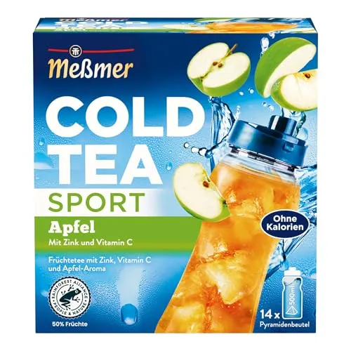 Meßmer Cold Tea Sport Apfel | Früchtetee | Kaltaufguss mit Zink und Vitamin C | ohne Zuckerzusatz | 14 Pyramidenbeutel