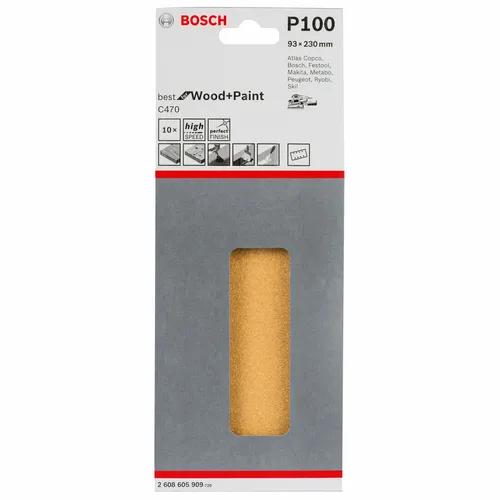 Bosch Schleifblatt C470, 93 x 230 mm, 100, 8 Löcher, gespannt, 10er-Pack