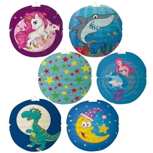 com-four® 6X Laterne mit bunten Motiven - Papierlaterne für Sankt Martin und Halloween - Martinslaterne für Kinder [Auswahl variiert] (6 Stück - Ø 24cm bunt)
