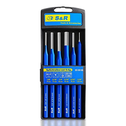 S&R Splinttreibersatz 6-tlg. aus Chrom-Vanadium Stahl, Splinttreiber gehärtet 1.5, 3, 4, 5, 6, 8 mm || 1/16