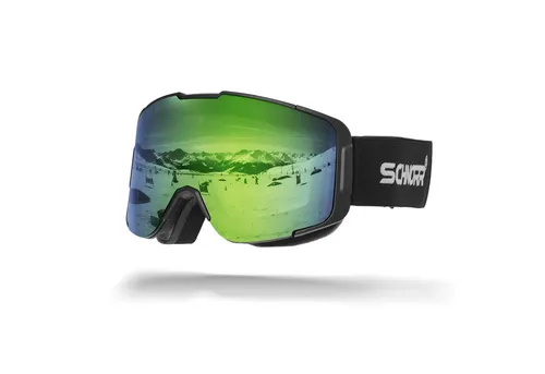 SCHNORR Sportbrille Kidsi Plus Grün S3 - Kinder Skibrille, Anti-Fog, OTG, (1-St), Verspiegelte Full REVO-Beschichtung Grün (S3)