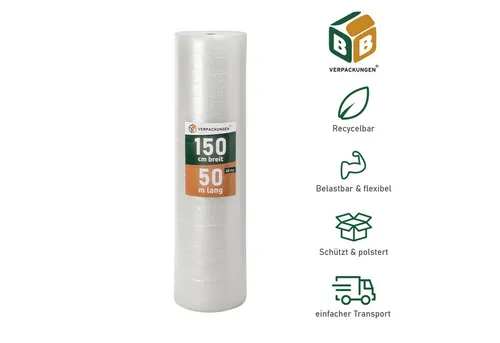 BB-Verpackungen Schutzfolie Luftpolsterfolie (1,5 x 50 m) 2-lagig 60 my, (3-St), 2-lagig, 1,5 x 50 m, 60 my