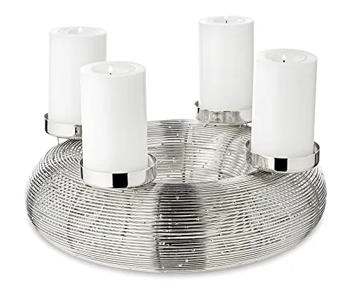 EDZARD Adventskranz Verona Silber, Edelstahl vernickelt - Moderne Adventsgesteck aus hochwertigem Edelstahl, Ø 30 cm, ideal für Kerzen Ø 7 cm, perfekt für eine stilvolle Winterdekoration.