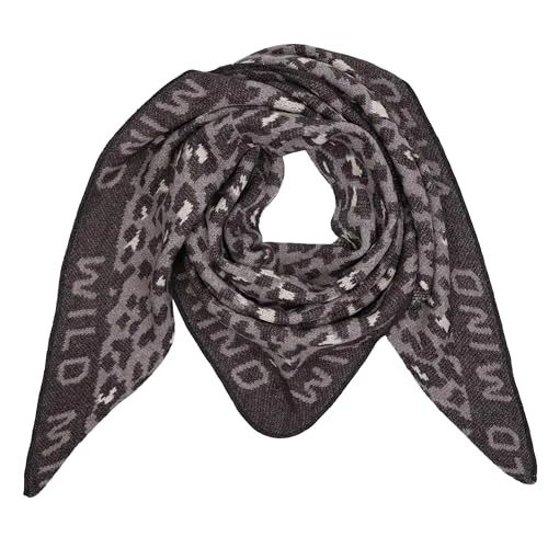 MIRROSI Dreieckstuch Damen – Kuscheliger Dreiecksschal 190x80 cm im Leo-Leopard Muster, Trendiges LEO-Design, Weich & Wärmend (Leo Wild Mind: Grau Schwarz)