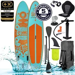 BRAST SUP-Board Summer - Aufblasbares Stand Up Paddle Set mit 5 Jahren Garantie - SUP-Board 320x81x15cm für Einsteiger und Fortgeschrittene, inklusive 2in1 Paddel, Kajak-Sitz und Action-Cam-Halterung. Ideal für Allround-Einsätze und höchste Kundenzufriedenheit 2024.
