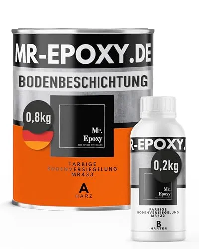 Mr. Epoxy Epoxidharz Bodenbeschichtung (1 kg, RAL 2009 Verkehrsorange) - Robuste 2K Epoxy Bodenfarbe für Garagen und Werkstätten. Einfache Anwendung mit hervorragender Deckkraft – ideal für strapazierte Böden und langlebige Ergebnisse.