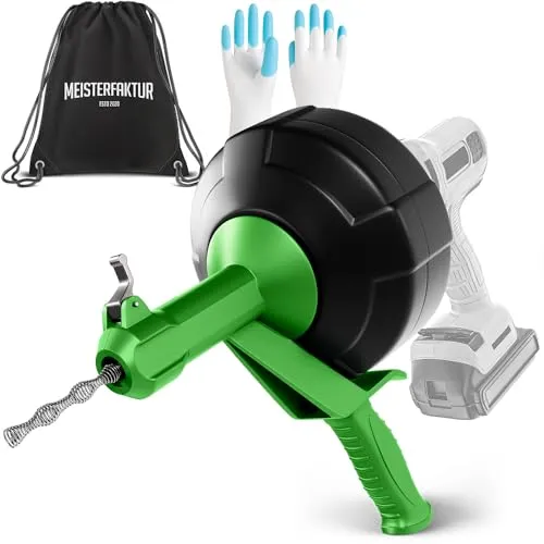 Meisterfaktur Rohrreinigungsspirale 15m - Automatik für einfache Anwendung - Rohrreinigungszubehör mit über 15 Meter Reichweite und automatischem Vorschub, ideal für Heimwerker zur mühelosen Beseitigung von Verstopfungen.