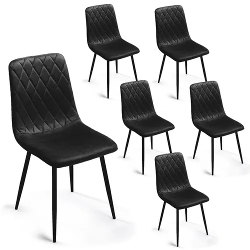 Lina® Elisia Esszimmerstuhl im modernen Design - Samt - Bequemer Stuhl für Ihr Esszimmer, hochwertiger Stoff, ergonomische Form - 6er Set - Schwarz