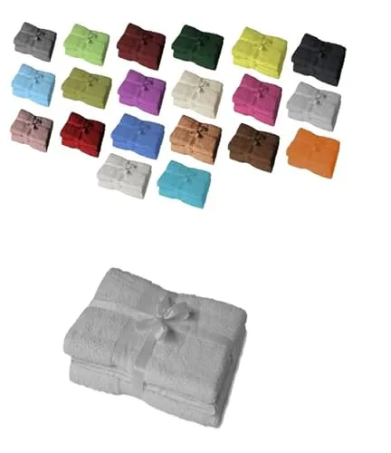 EXKLUSIV HEIMTEXTIL Handtuchserie im Set mit Schleife - 2er Set 80 x 200 cm Silber - Frottiertuch Set aus 100 % Baumwolle, 500 g/m², ideal als Geschenk. Pflegeleicht, hautsympathisch und saugstark, bis 60° C waschbar und trocknergeeignet.