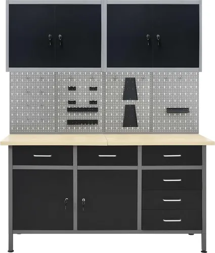 vidaXL Werkbank mit 4 Werkzeugwänden und 2 Wandschränken