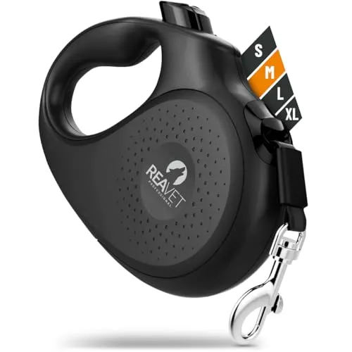 ReaVET Rollleine Hundeleine ausziehbar 5m für mittelgroße Hunde (M) I Ergonomischer & Rutschfester Griff I Hundeleine Einziehbar, Robuste Ausziehleine mit Brems-Stopp-System I Leine Hund bis 25kg