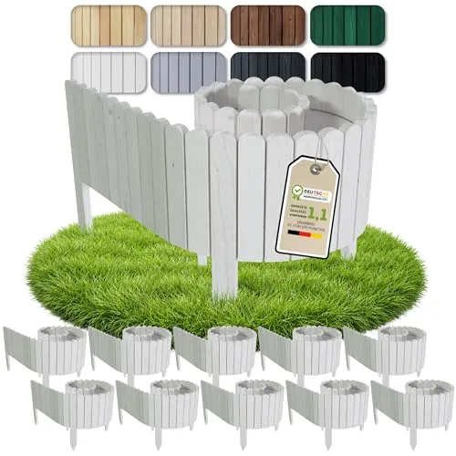 Floranica 20 m Beeteinfassung Flexibler Holzzaun 10 St. 2 m x 20 cm Weiß Steckzaun aus Kiefernholz Rasenkante Teichzaun Rollboard 10 tlg Erweiterbares Zaunset für Garten