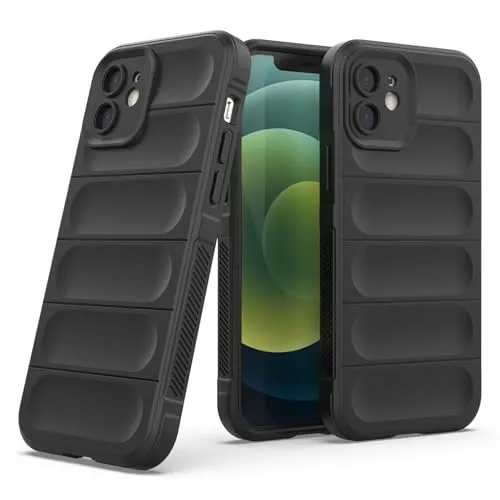 Handyhülle kompatibel mit Apple iPhone 12 | TPU Silikon Bumper Case | Outdoor Schutzhülle mit Stoßschutz | Schwarz