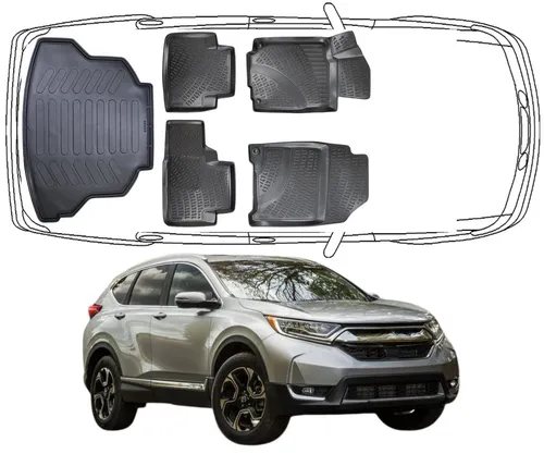 Trimak Passform-Fußmatten Set für Honda CR-V 4. Gen (2012-2017) - Hochwertige 3D Gummimatten und Kofferraumwanne, perfekt passend und rutschfest. Ideal für Allwetterbedingungen und geruchlos für ein angenehmes Fahrerlebnis.