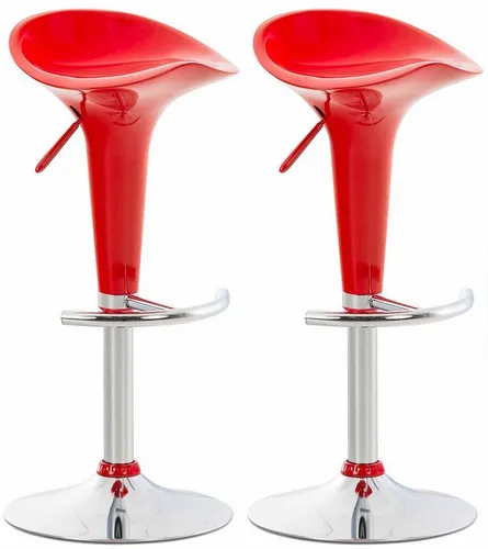 CLP 2er Set Barhocker Saddle – Höhenverstellbarer Kunsttoffsitz mit Drehfunktion in Rot - Moderne Barhocker mit ergonomischem Design, 360° drehbarem Sitz und höhenverstellbarem Metallgestell in Chrom-Optik. Ideal für jeden Raum und leicht zu reinigen.