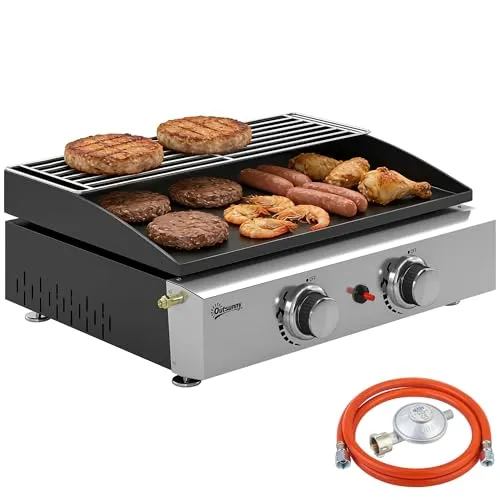 Outsunny Tischgasgrill mit 2 Brennern und Warmhalterost von Outsunny
