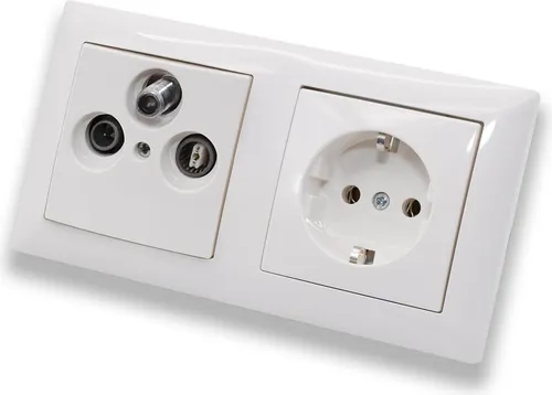 BUSCH JÄGER Komplettset/Antennensteckdosen-Einsatz Radio/TV/SAT (**) WISI + 2fach Rahmen und Abdeckung inkl. 1 x Steckdose 20 EUC-914 im eleganten Balance SI alpinweiß