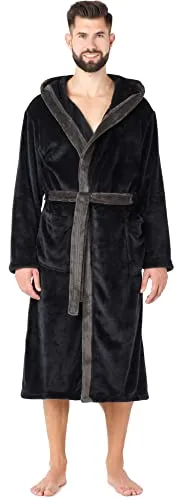 Ladeheid Herren Bademantel LA40-221 - Schwarz/Graphit, XXL - Bademantel für Herren mit Kapuze, aus samtweichem, schnell trocknendem Stoff; ideal für gemütliche Erholung zu Hause.