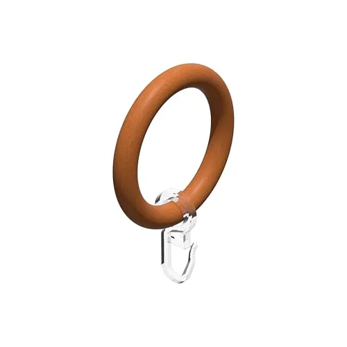 Interdeco Gardinenstangen Holz Ringe mit Faltenhaken/Gardinenringe in Kirschbaum für 28 mm Ø (10 Stück)