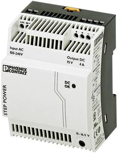 Phoenix Contact 2868619 Hutschienen-Netzteil 15 V/DC 4A - Netzteile mit hoher Energieeffizienz, speziell für Installationsverteiler und flache Bedienpulte, mit max. 6,5 A am Ausgang.