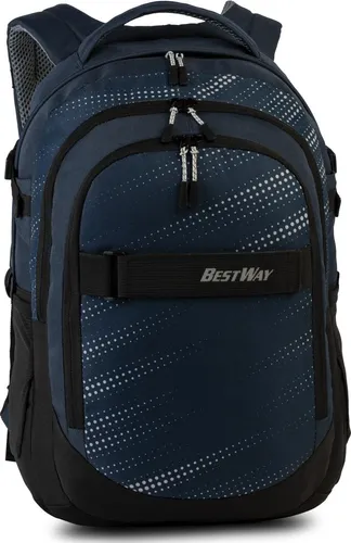 BestWay Rucksack #Evolution Air - Dunkelblau/Weiß - Schulrucksack mit 22 Litern Volumen, ideal für Schüler. Hochwertige Verarbeitung, atmungsaktive Polsterung und viel Stauraum für Bücher und Laptop - der perfekte Begleiter für den Schulalltag!