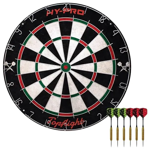 Hy-Pro Topflight Dartscheibe Set mit 6 Steeltip Dartpfeilen