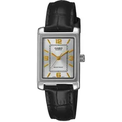 Casio LTP-1234 Damen Armbanduhr - Elegante Analog Quarz Uhr mit schwarzem Lederarmband und silbernem Edelstahlgehäuse, ideal für stilbewusste Damen.