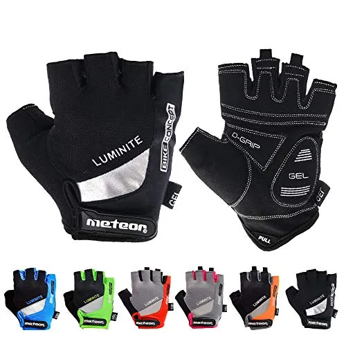 meteor Fahrradhandschuhe, halber Finger, gepolstert, atmungsaktiv, Gel, gepolstert, stoßfest, rutschfest (XXL, schwarz)