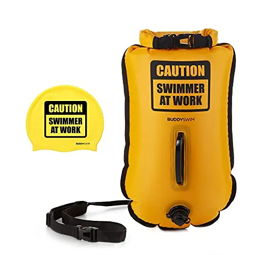 Buddyswim Set Freiwasser-Schwimmboje 20 Liter - Taschen für Schwimmer: Sicherheitsschwimmboje mit 20 Litern Volumen und wasserdichtem Tauchsack, perfekt für sicheres Freiwasserschwimmen.