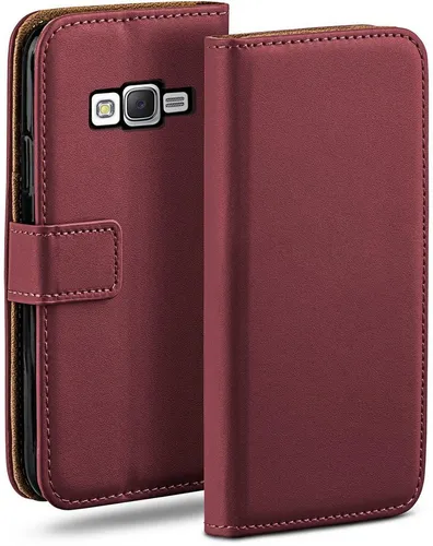 moex Handyhülle für Samsung Galaxy J5 (2015) Hülle Klappbar Book Case Weinrot 5 Zoll, Klapphülle Kartenfach Flip Cover Handytasche Leder Optik Schutzhülle