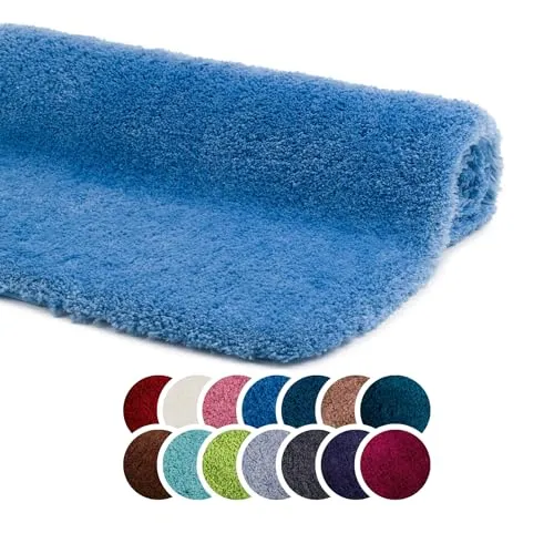 liebling Superior Badteppich mit Anti-Rutsch-Beschichtung, 100% Polyester (Mikrofaser), 70 x 120 cm, 30 Grad waschbar, Fußbodenheizung geeignet, Farbe: taubenblau