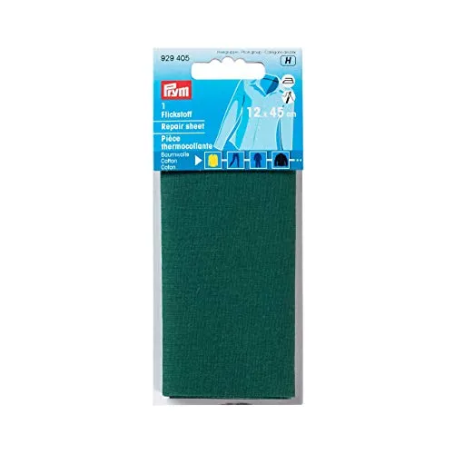 Prym 929405 Flickstoff CO - Bügelbarer Flickstoff in grün, 12 x 45 cm, ideal für mittelschwere Baumwollstoffe, waschbar bis 40 Grad