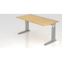 Schreibtisch Mauri | Ahorn | Silber Gestell | BxT 160x80cm | Arbeitshöhe 68-86cm | höhenjustierbar, 2cm Raster | C-Fuß-Gestell | Rechteckform - Silber
