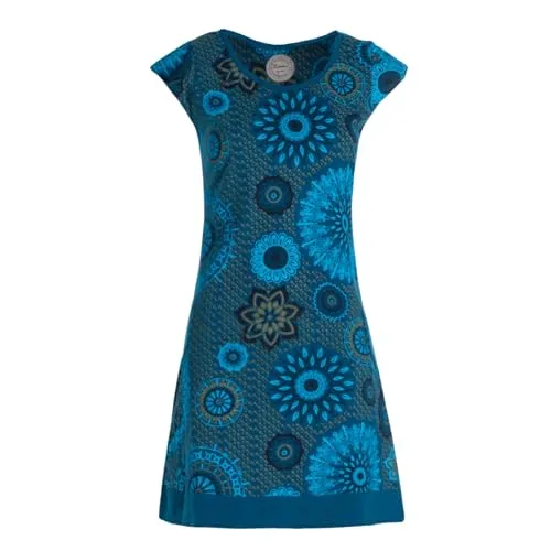 Vishes - Kurzarm Damen Sommer-Tunika Mini-Kleid türkis 42