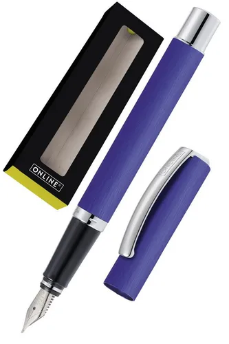 ONLINE Füller Vision Blau - Eleganter Füllfederhalter aus Aluminium - Druckkugelschreiber mit edler Iridium-Feder, leicht wechselbar für individuelle Strichstärken und ideal für ein entspanntes Schreibvergnügen in Geschenkbox.
