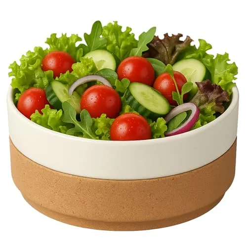 Go4Cork Cork by Amorim Salatschüsseln, 2er-Set, 1,1 l, große Keramik-Servierschale für Nudeln, Suppe, Salat, spülmaschinen- und mikrowellengeeignet, mit abnehmbarem Kork, Perle