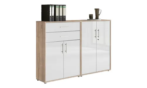 moebel-dich-auf Aktenschrank TABOR 12 (Aktenregale/Aktenschränke ideal für DIN A4 Ordner inkl. 2 Einlegeböden und 2 Schubkästen, Büroschrank abschließbar mit Griffen aus Edelstahl) Made in Germany