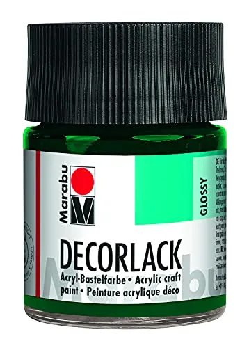 Marabu 11300005075 - Decorlack Acryl Tannengrün 075, 50 ml, hochglänzender Acryllack auf Wasserbasis, wetterfest, speichelfest, zum Malen, Schablonieren und für Serviettentechnik