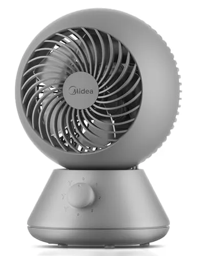 Midea MDF24JG Luftumwälzer Tischventilator-Aerodynamisches Turbosystem, 90°horizontaler Auto-Schwenkbetrieb und 90°manuelle vertikale Neigungsverstellung, leiser Betrieb für Zuhause