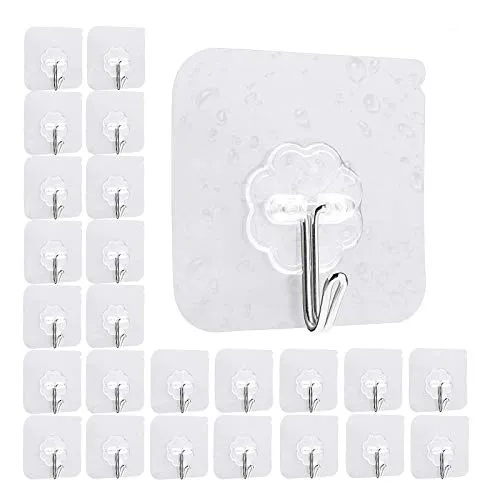 KATELUO 24 Stücke Selbstklebende Klebehaken, Transparente Haken, Handtuchhaken für Küche Bad Wand & Decke Aufhänger, Max 10kg