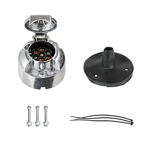 BEIJISTAR Anhänger Steckdose 7 Polig Metall mit Gummidichtung, nach ISO 1724, 12V Wasserdichter 7 Poliger Anhängersteckdose, 7 Polige Steckdose, für PKW LKW RV Anhänger(Aluminiumlegierung)